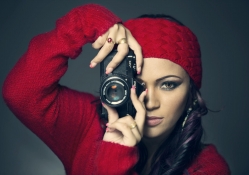 Girl photographer in red