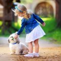 cute little girl with a white dog