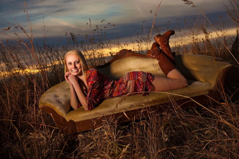 Cowgirl On A Beach Couch