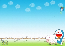 doraemon with a flock of sheep