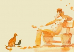 Corto Maltese, cat and bird