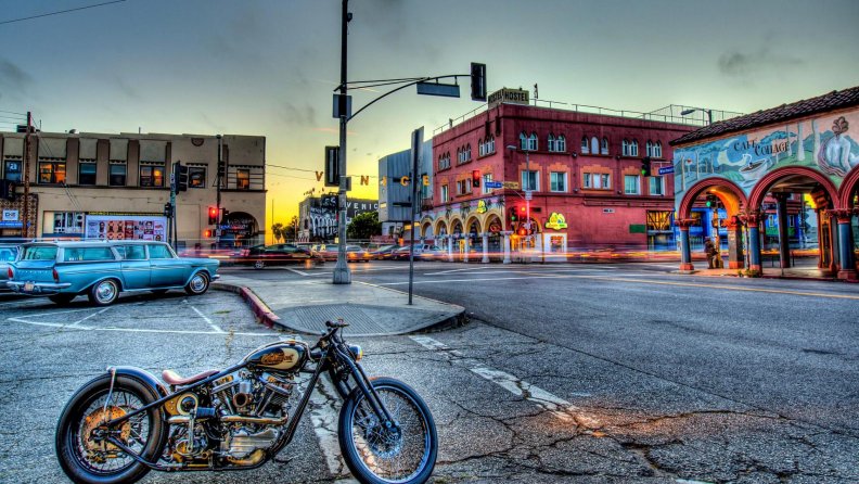 motorcycle on a street in venice california hdr