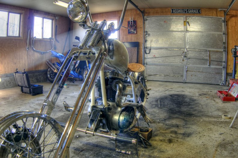 Bike Garage, Chopper Getting Work On!